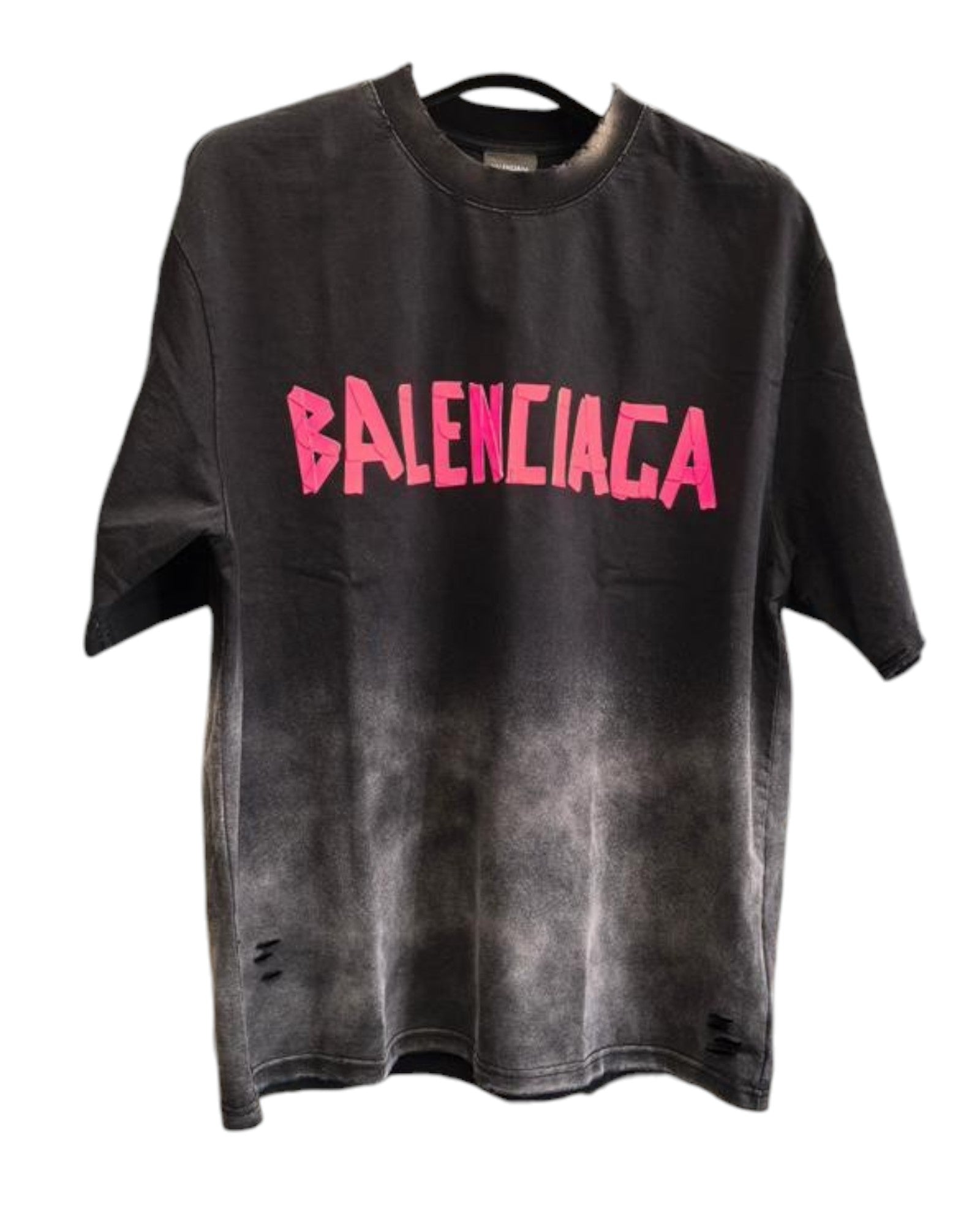 T-shirt effet usé gris et rose Balenciaga