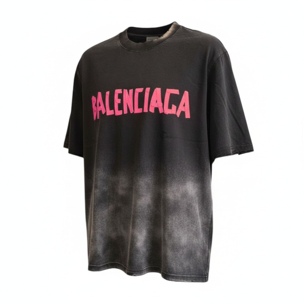T-shirt effet usé gris et rose Balenciaga