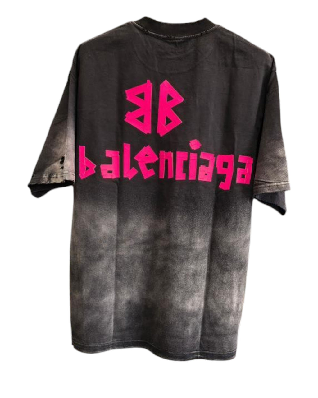 T-shirt effet usé gris et rose Balenciaga