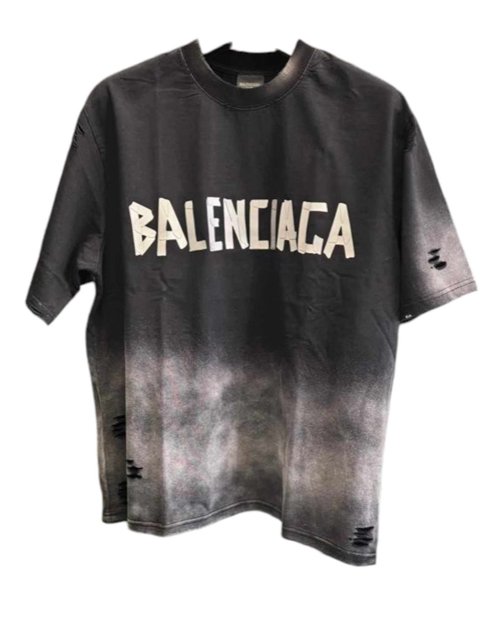 T-shirt effet usé gris et blanc Balenciaga