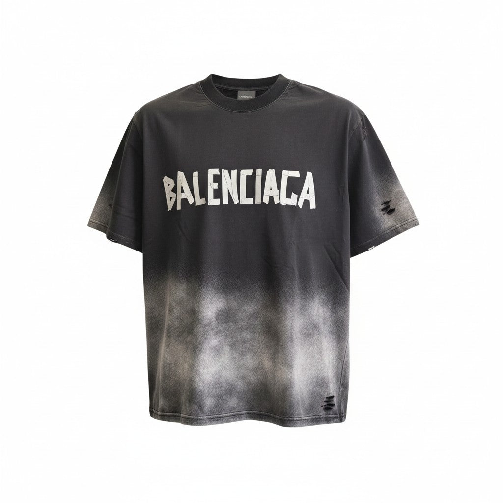 T-shirt effet usé gris et blanc Balenciaga