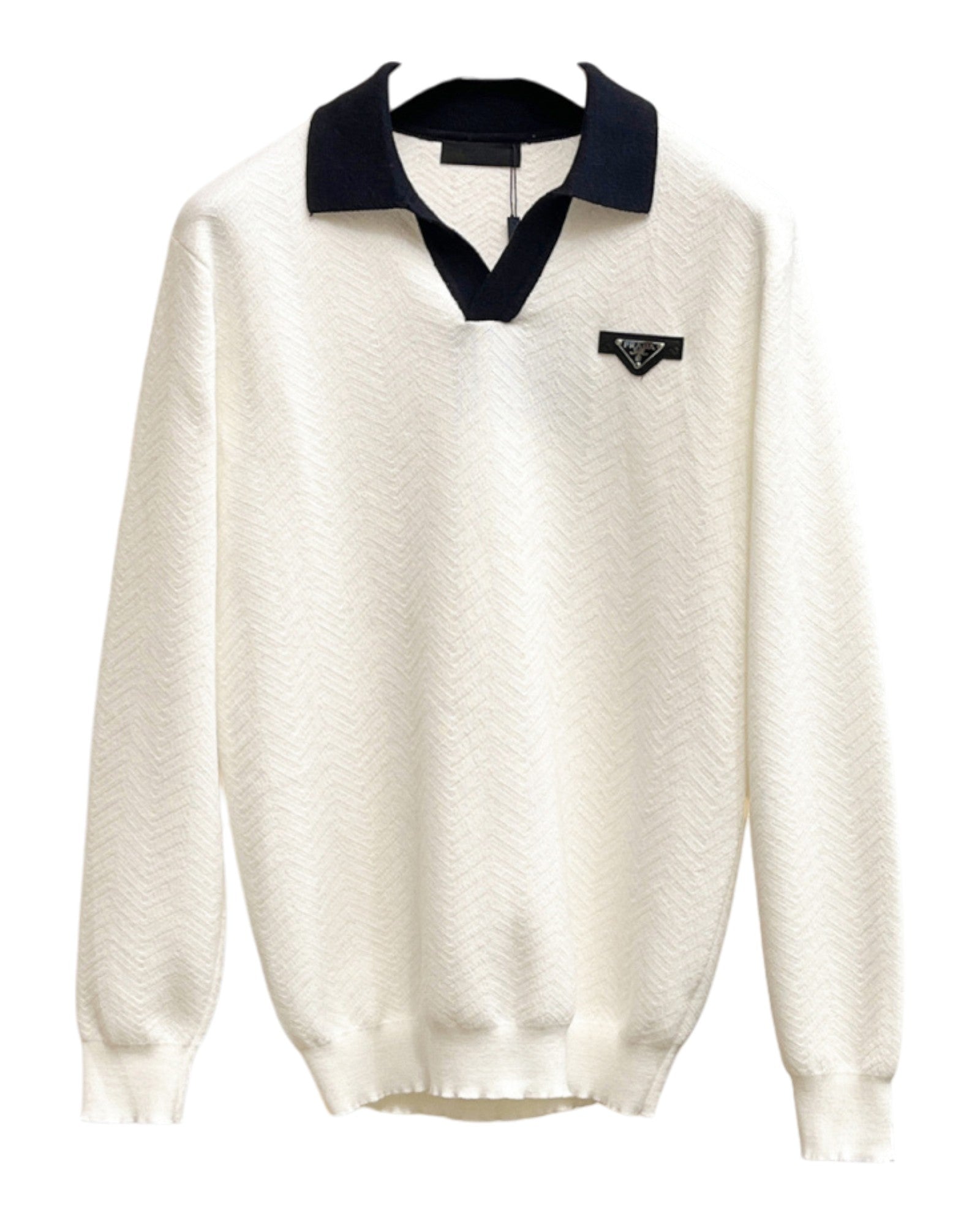 Sweat-shirt en col V blanc Prada