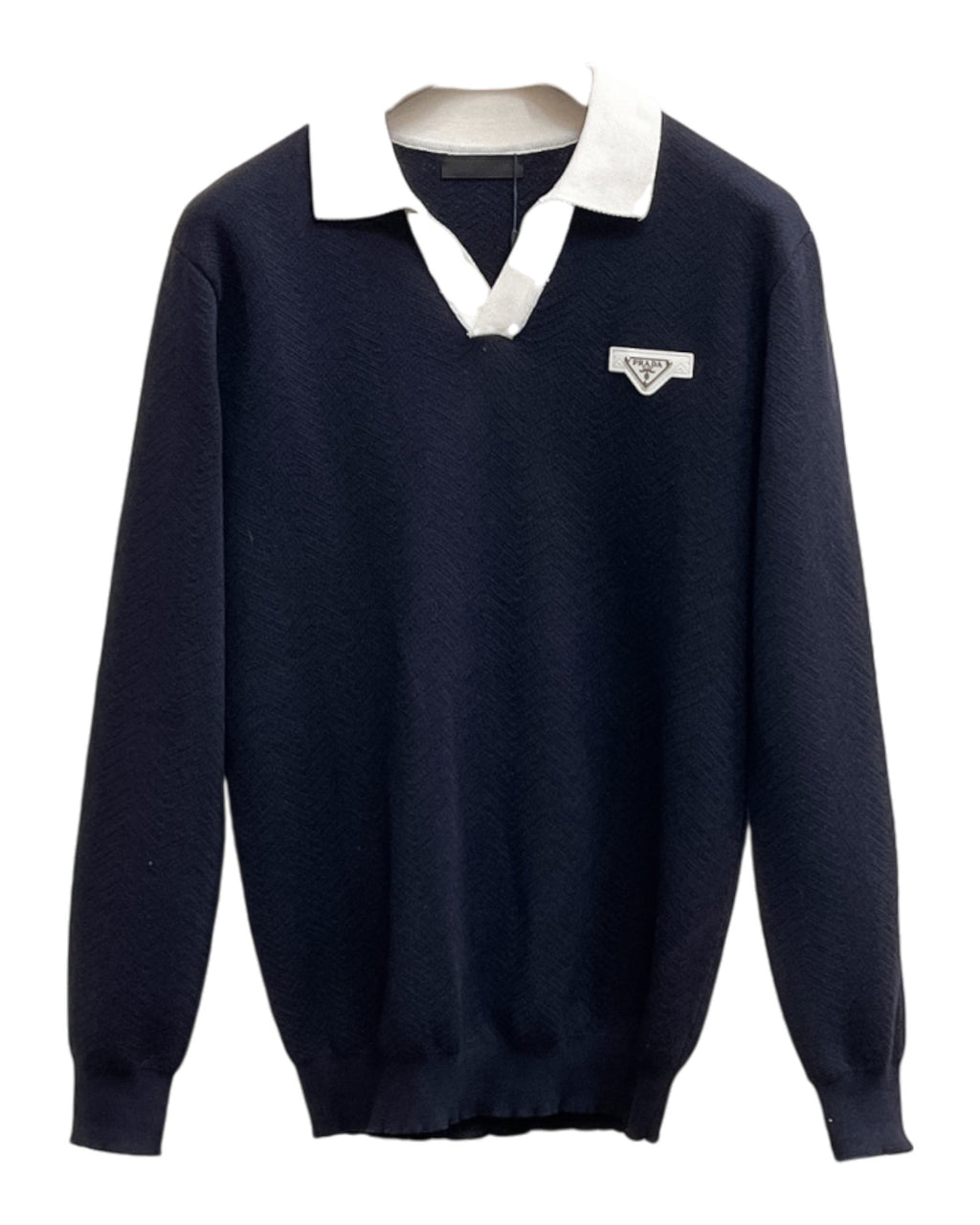 Sweat-shirt en col V bleu nuit Prada