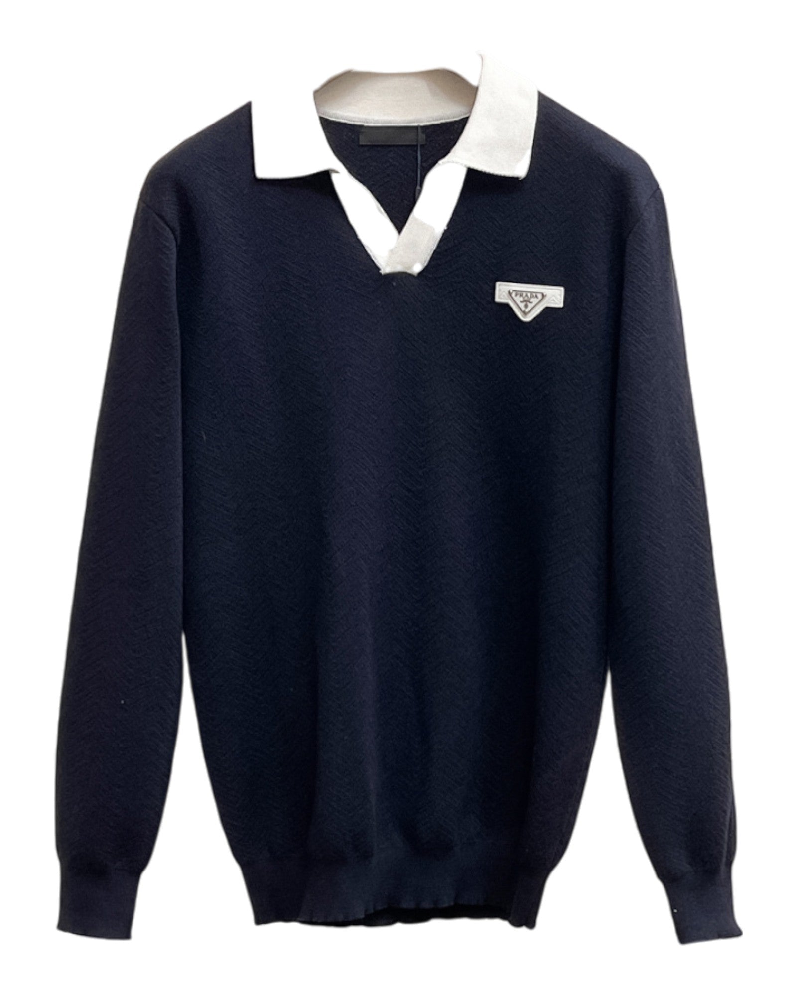 Sweat-shirt en col V bleu nuit Prada