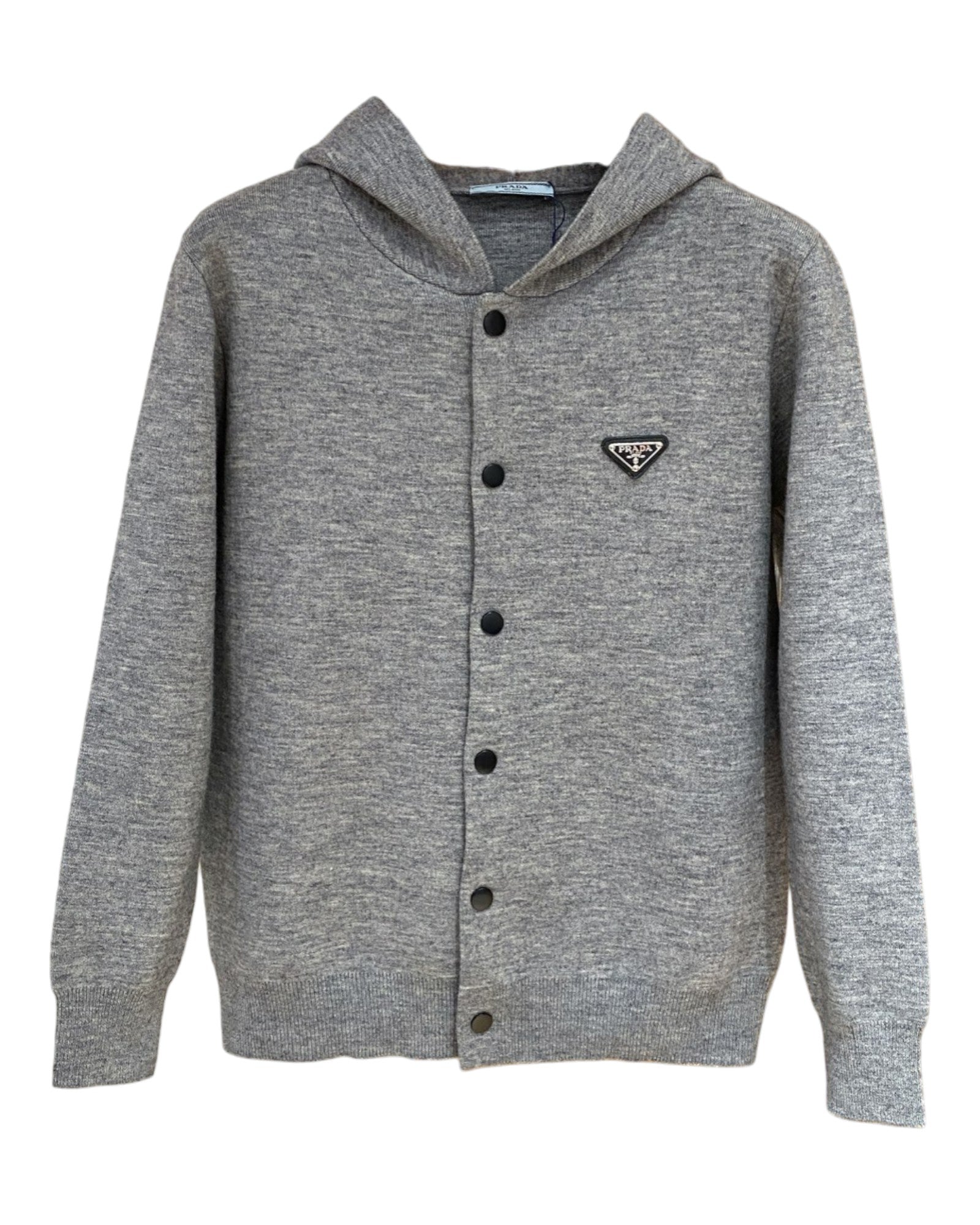 Sweat à capuche et à bouton gris Prada